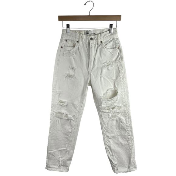 Zara The Pepper Mom Women's White High Waisted Distressed Denim Jeans Size 2 - Picture 1 of 6